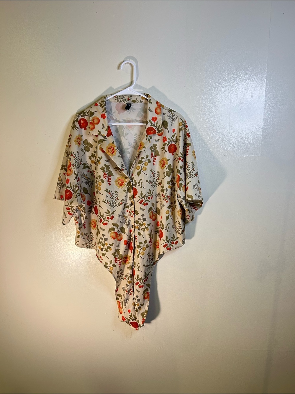 Cider Cream Short-Sleeve Blouse with Orange & Green Floral Print